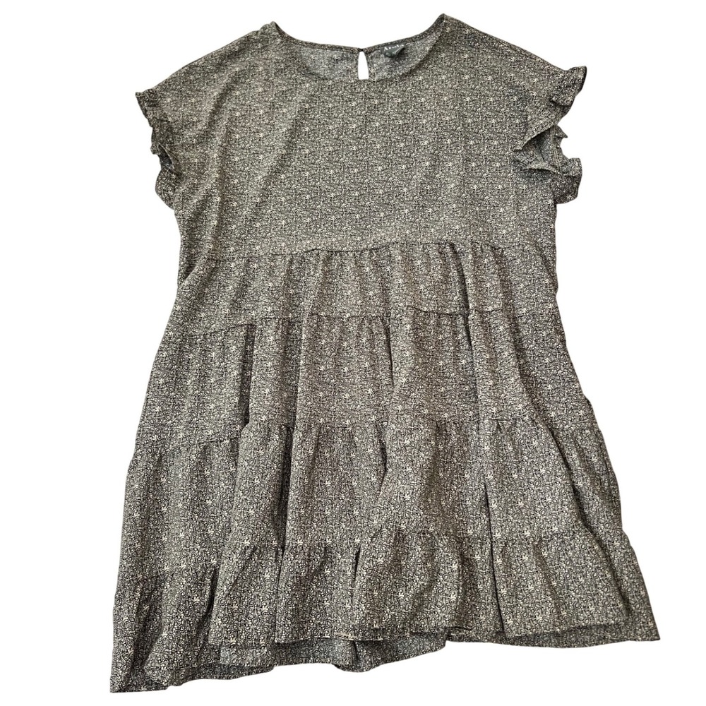 Arula Babydoll Dress Black White Floral Tiered Ruffle Sleeve Size X